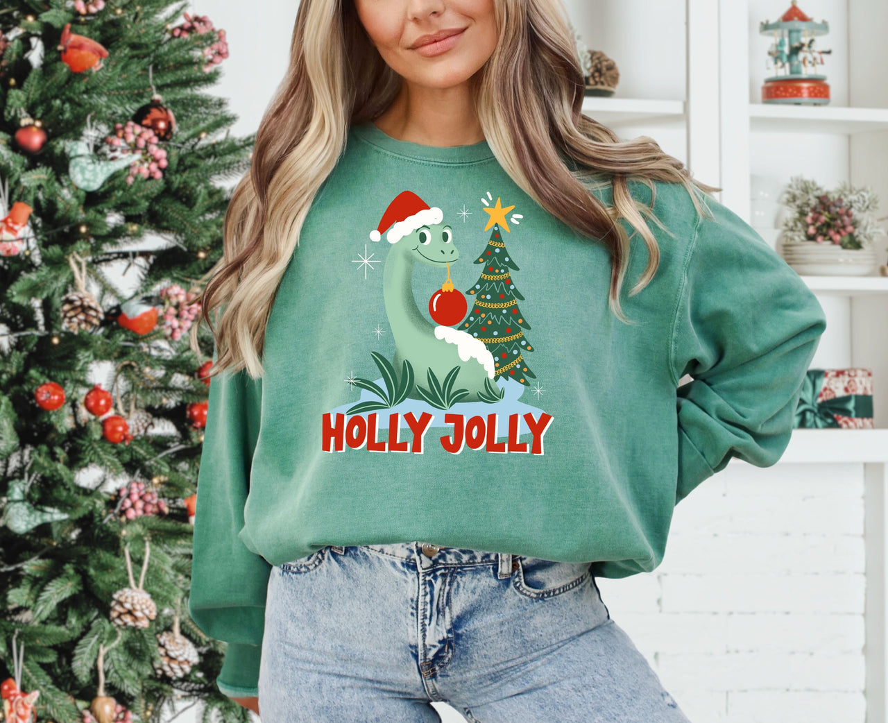 Crewneck - Light Green Holly Jolly