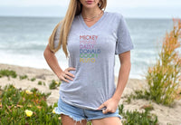 Thumbnail for V-Neck Grey Embroidered Names Tee