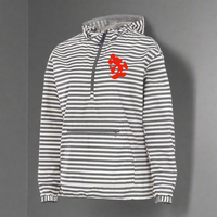 Thumbnail for LADIES FIT - Grey and White Striped 1/4 Zip Rain Jacket w/ Red Silhouette