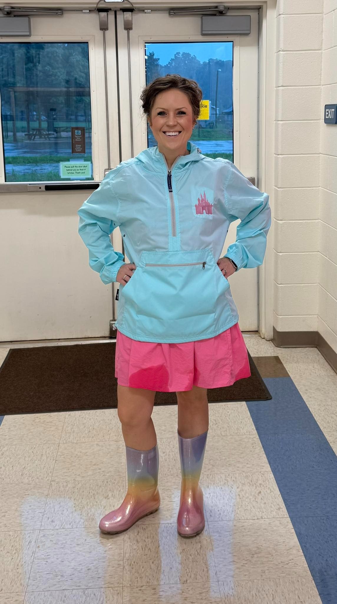 Aqua Quarter Zip Charles River Rain Jacket- Metallic Pink Castle
