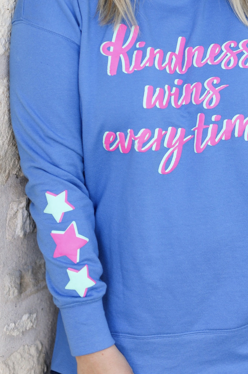 Kindness Wins Every Time Puff Print Sweatshirt (Flo blue)