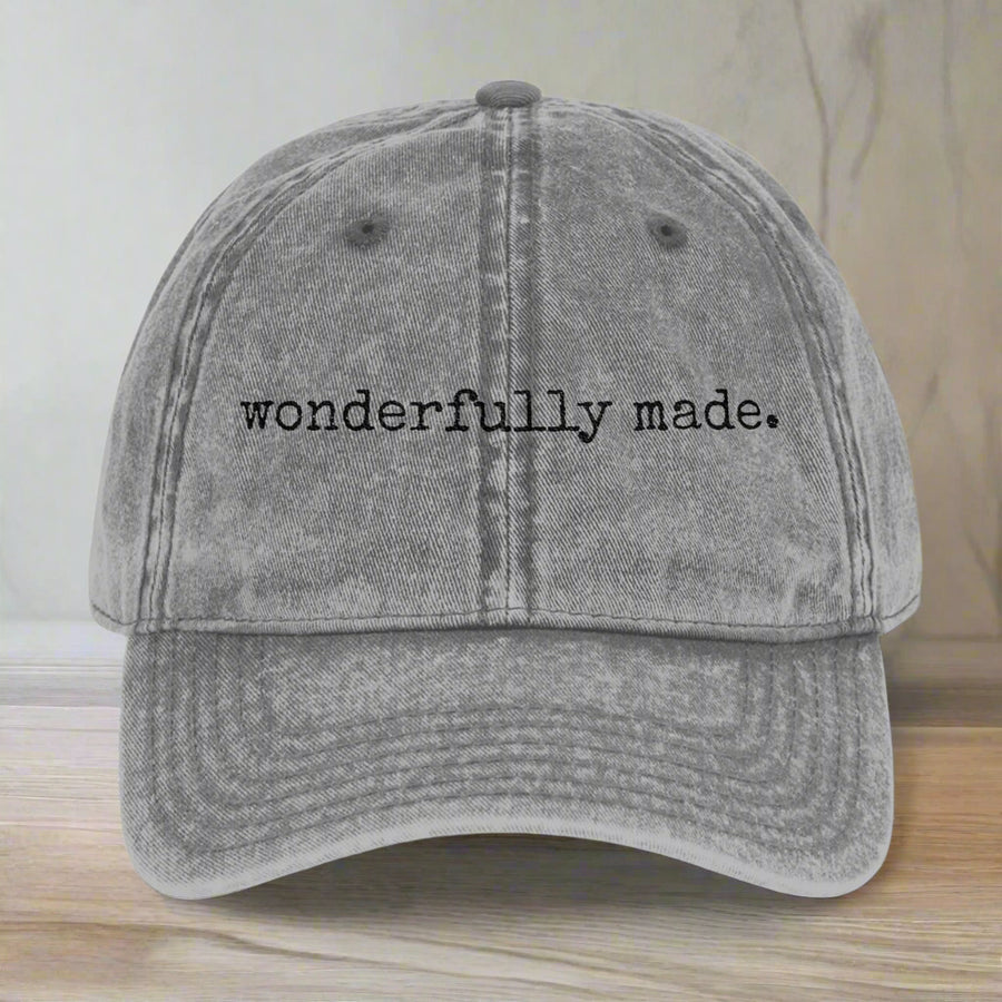 Vintage Embroidered Cap - "wonderfully made." Unisex Baseball Hat