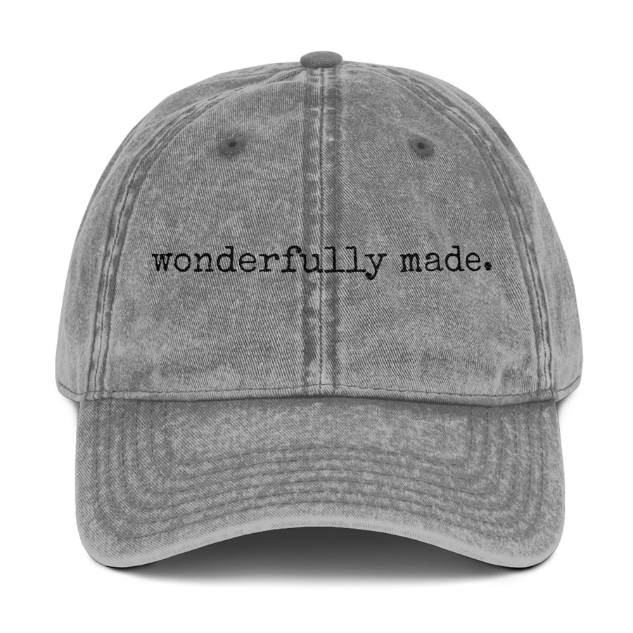 Vintage Embroidered Cap - "wonderfully made." Unisex Baseball Hat
