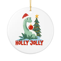 Thumbnail for Holly Jolly Dino Ceramic Ornament, Holiday Decorations, Unique Keepsake