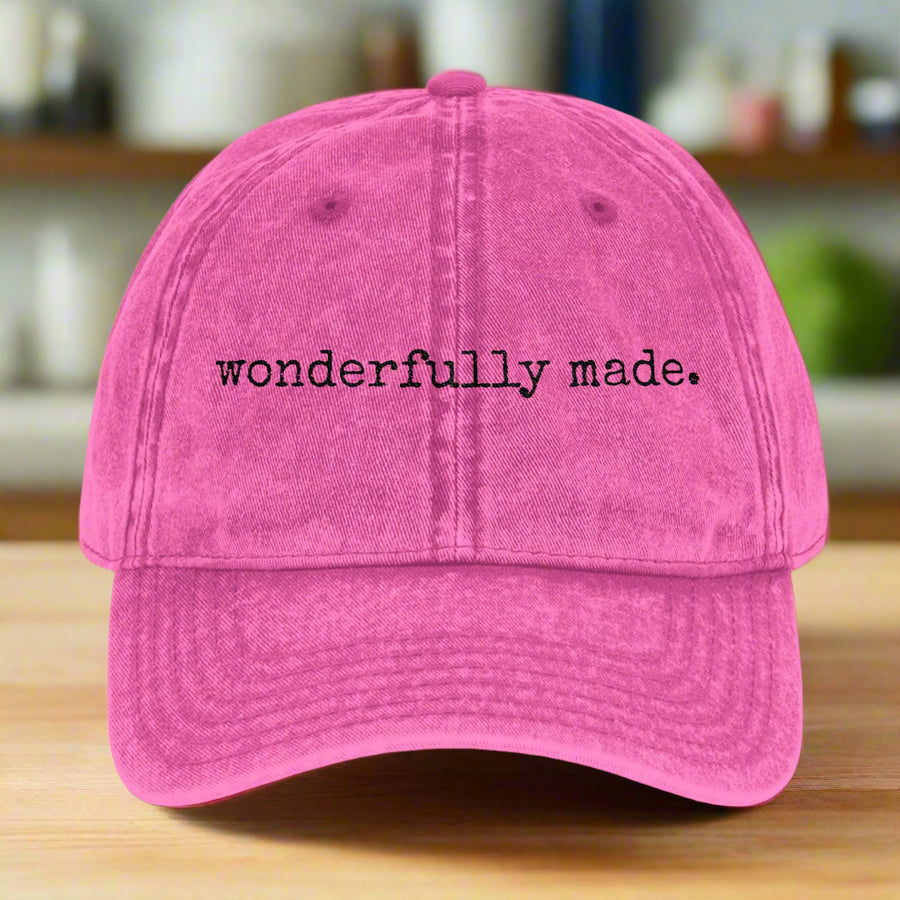 Vintage Embroidered Cap - "wonderfully made." Unisex Baseball Hat