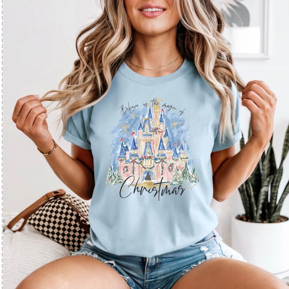 Chambray Believe In Magic Of Christmas Tee  (Pre-Order)