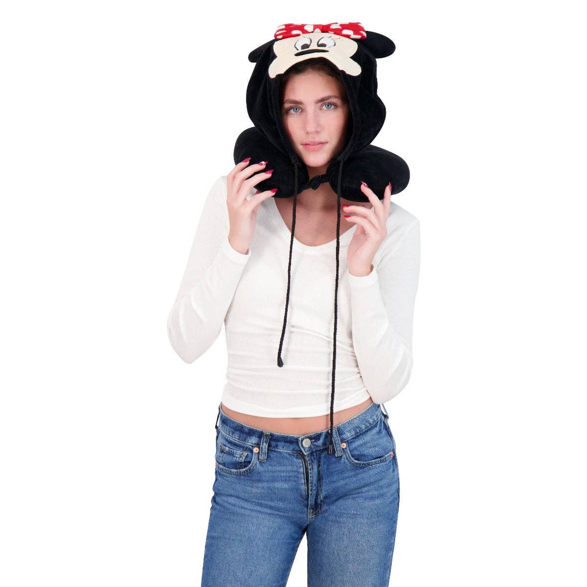 Minnie Mouse Travel Neck Pillow Hoodie, Black