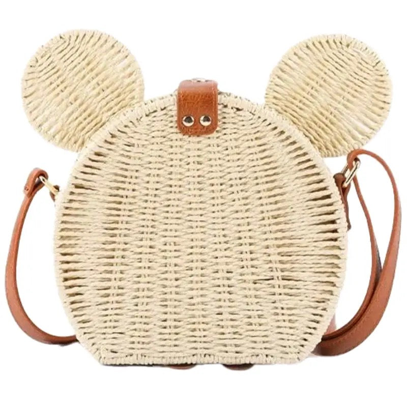 Ear Rattan Straw Wicker Basket Frame Crossbody Evening Bag