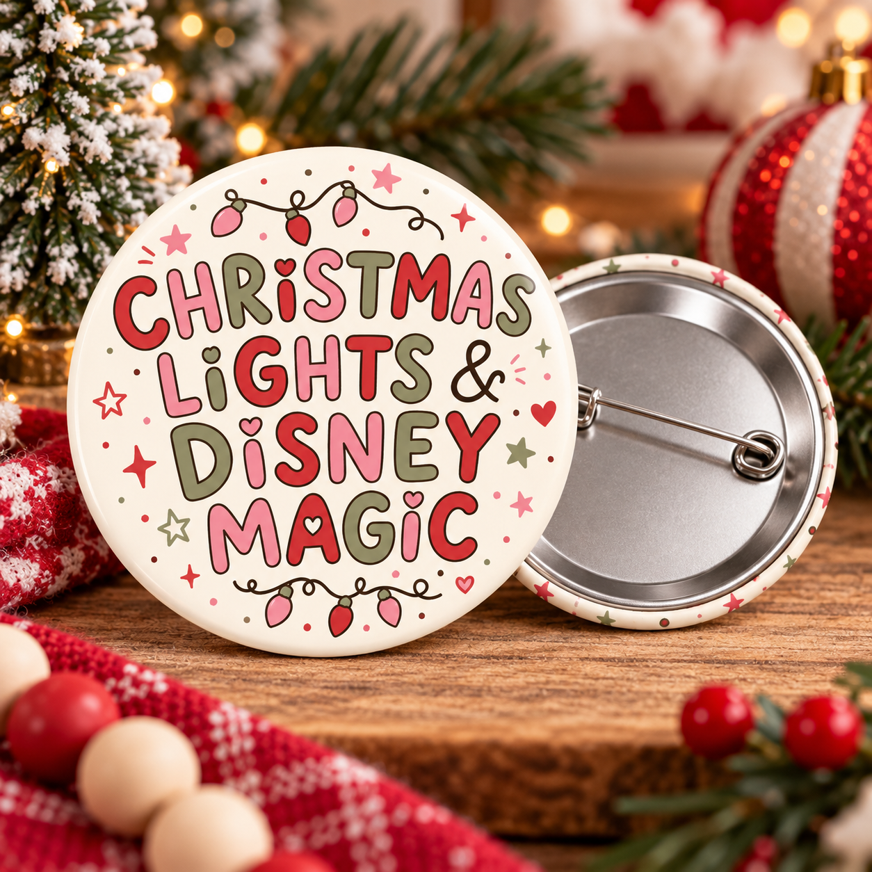 Christmas Lights & Disney Magic Pin Back Button (Pre-Order)