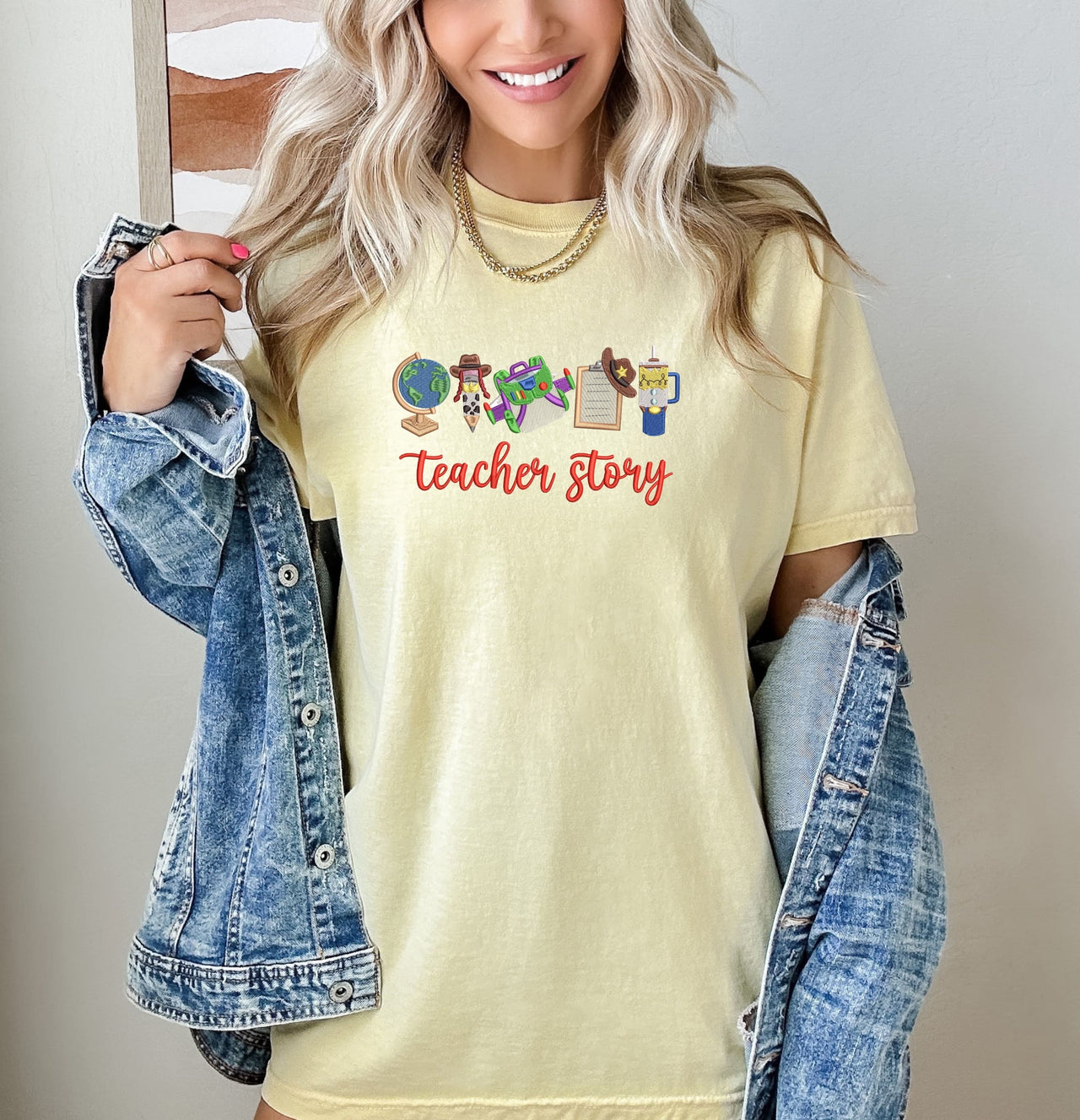 Embroidered Banana Teacher Story Tee (pre-order)