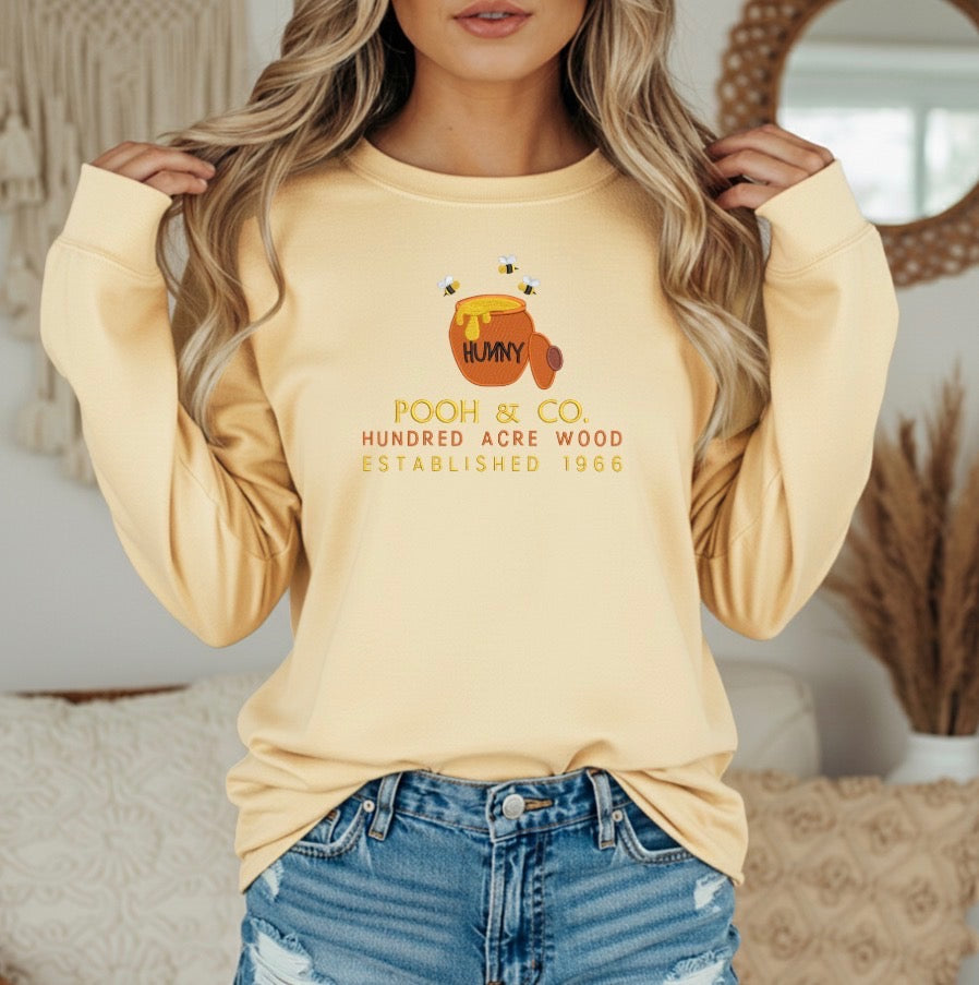Long Sleeves -Embroidered Butter Pooh & Co. Tee  (Pre-Order)