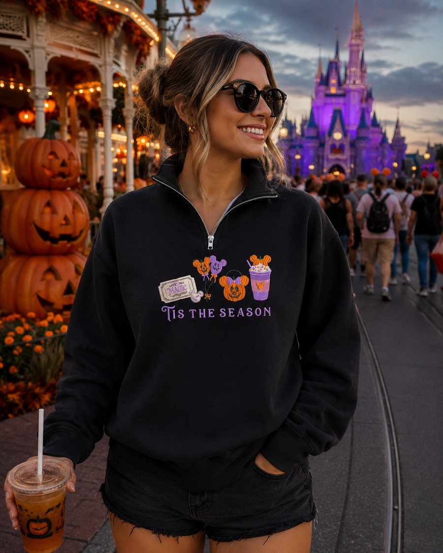 Black Quarter Zip Embroidered Tis The Season  (Pre-Order)