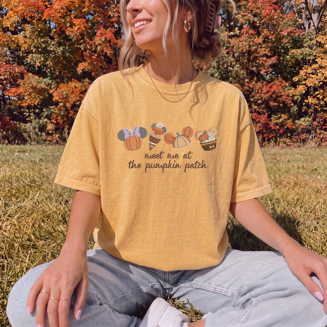 Mustard Embroidered Meet Me At The Pumpkin Patch Tee (Pre-Order)