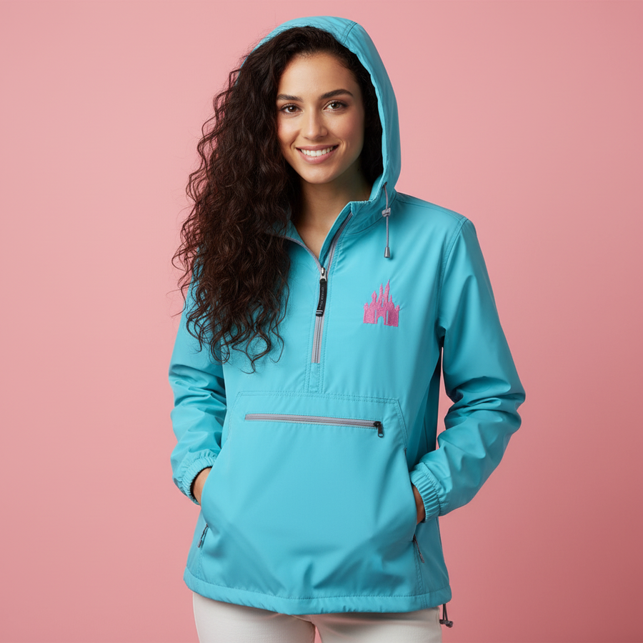 Aqua Quarter Zip Charles River Rain Jacket- Metallic Pink Castle
