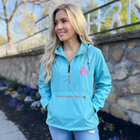 Thumbnail for Aqua Quarter Zip Charles River Rain Jacket- Metallic Pink Castle