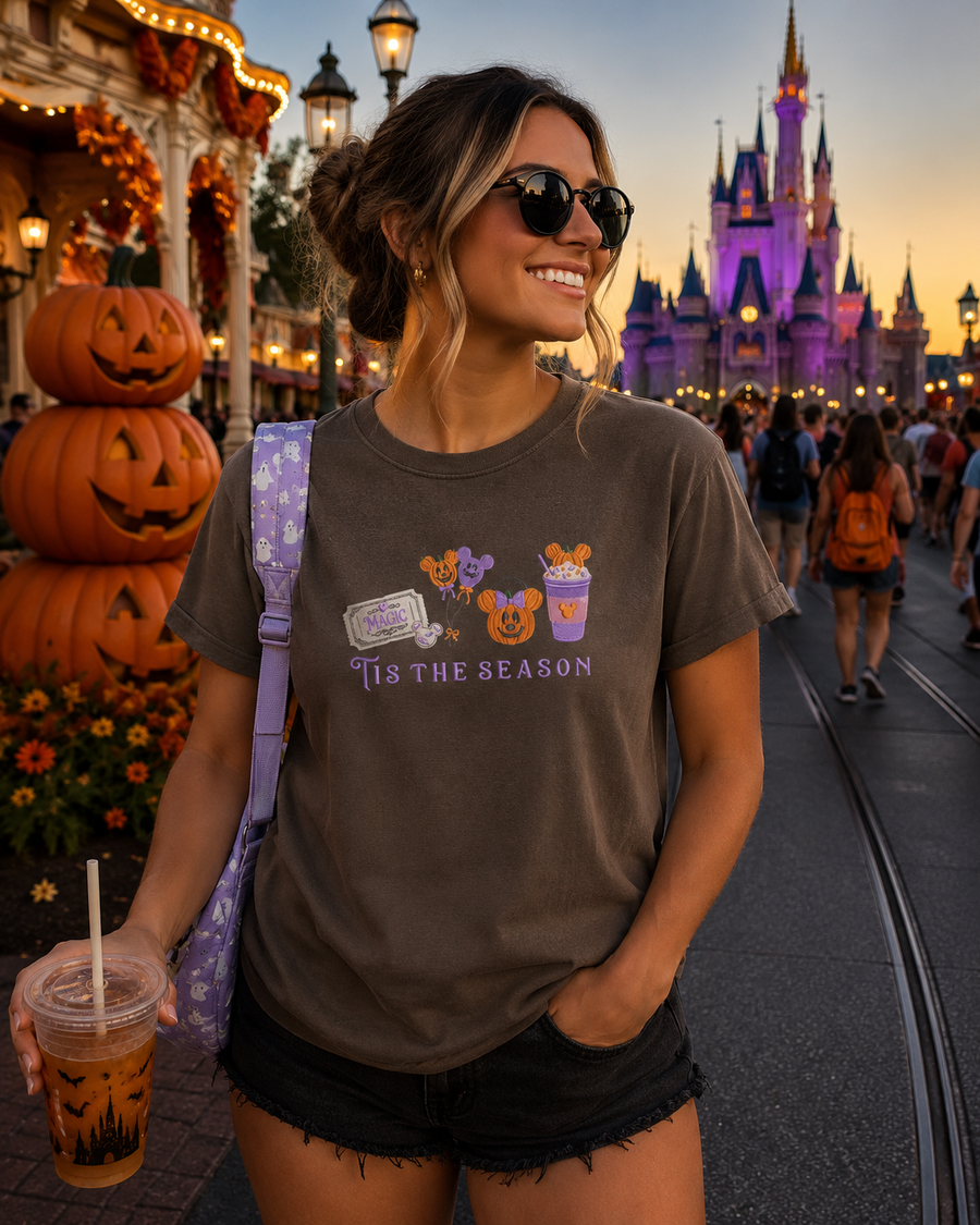Espresso Embroidered Tis The Season Halloween Tee (Pre-Order)