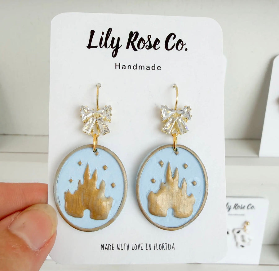 Clay Princess Blue Castle Earrings (Pre-Order)