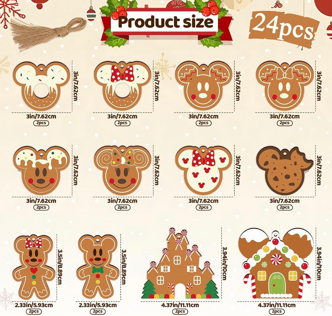 Gingerbread 24 Piece Wooden Ornament Set  (Pre-Order)