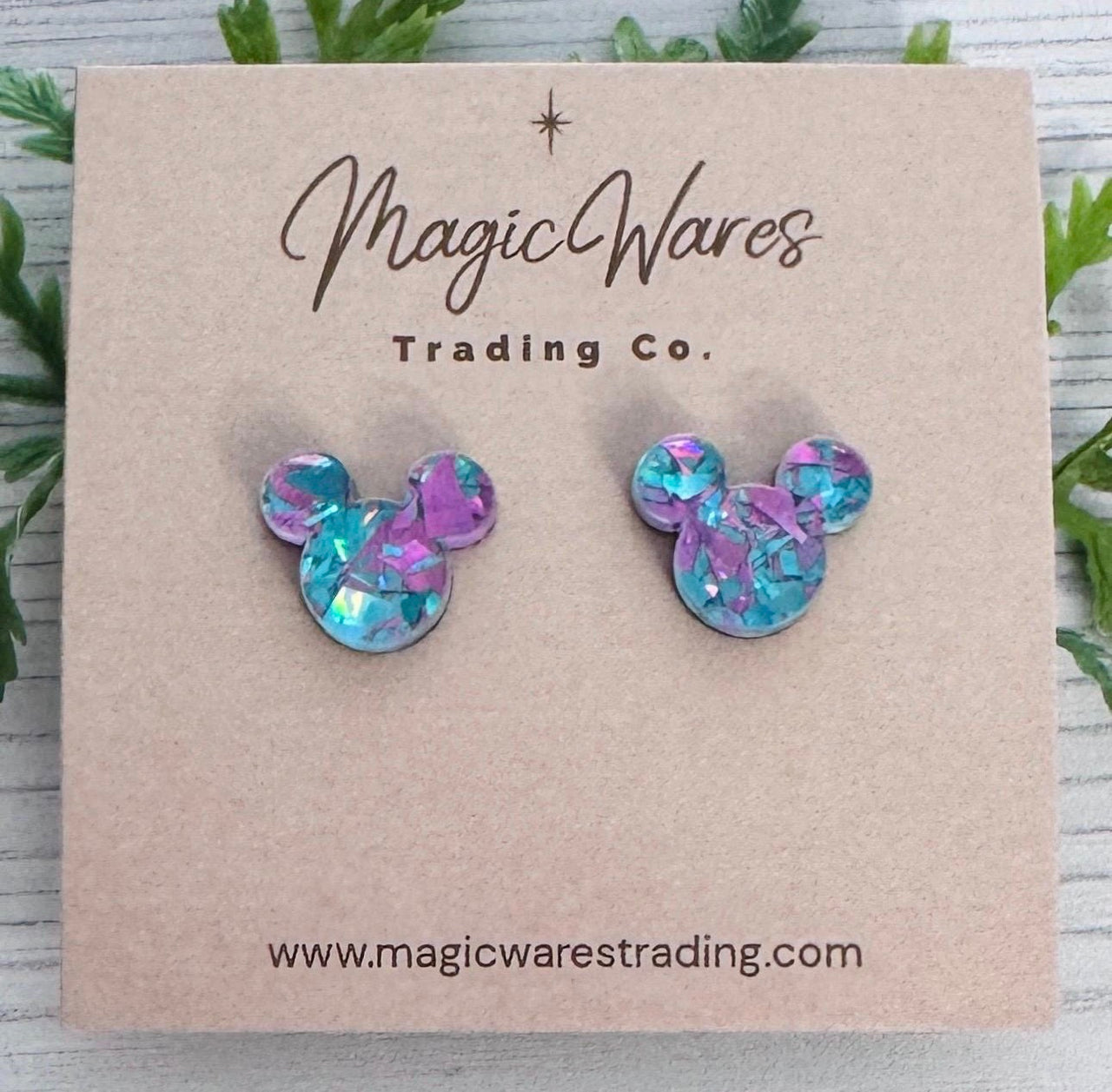 Stud Mouse Head Blue and Purple Glitter Earrings(Pre-Order)