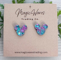 Thumbnail for Stud Mouse Head Blue and Purple Glitter Earrings(Pre-Order)