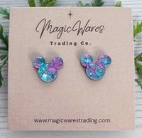 Thumbnail for Stud Mouse Head Blue and Purple Glitter Earrings(Pre-Order)