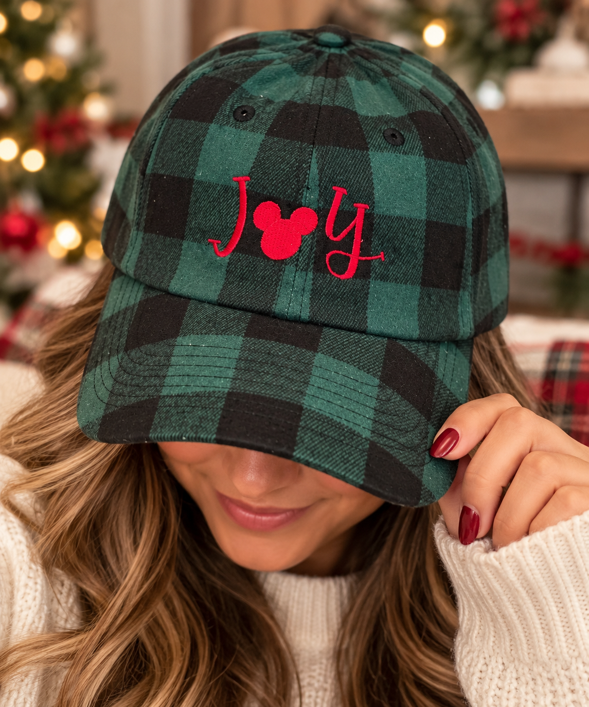 Joy Regular Embroidered Green Plaid Hat (Pre-Order)