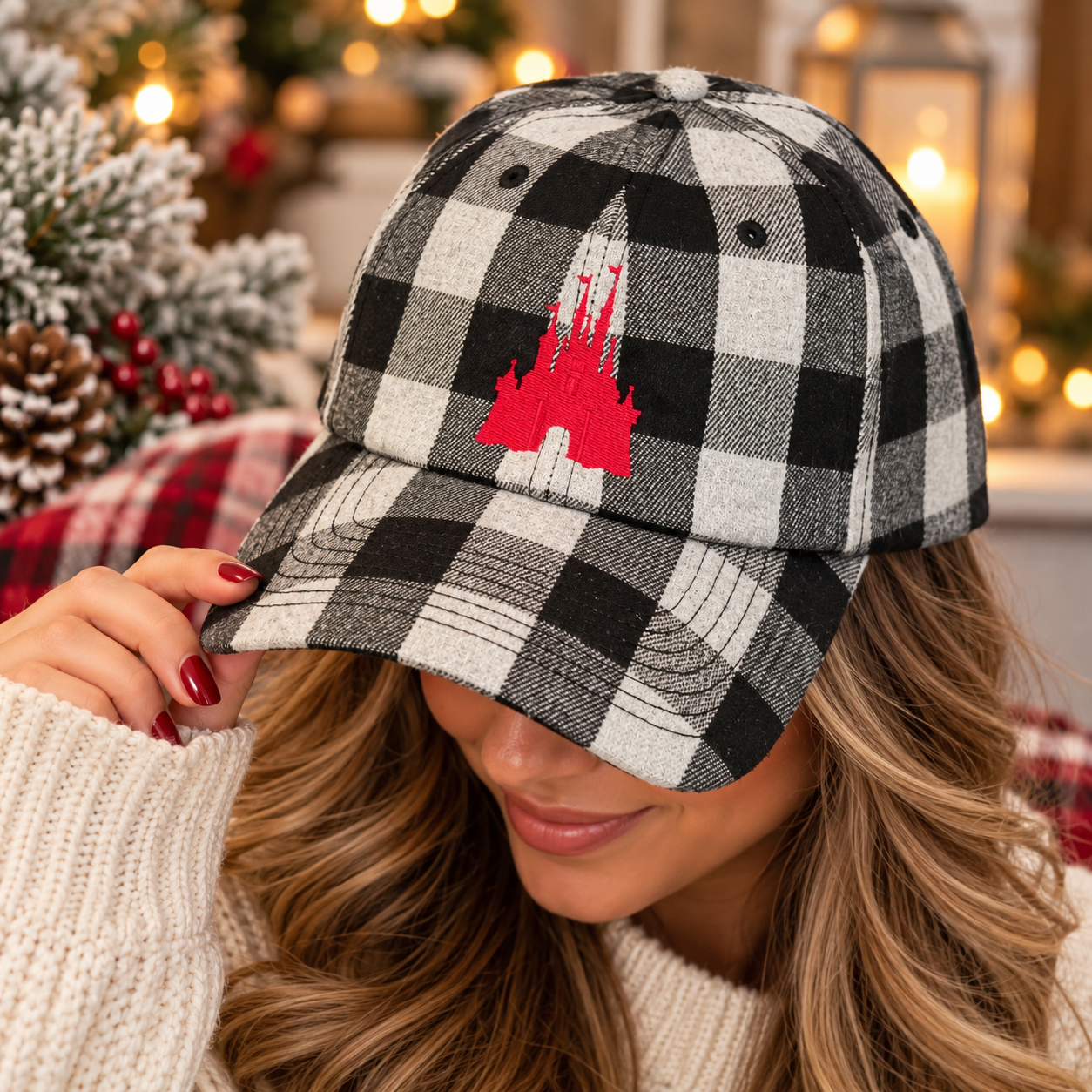 Regular Red Castle Embroidered Plaid Hat (PRE-ORDER)