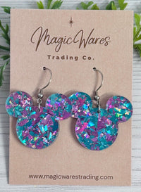 Thumbnail for Dangle Mouse Head Blue and Purple Glitter Earrings(Pre-Order)