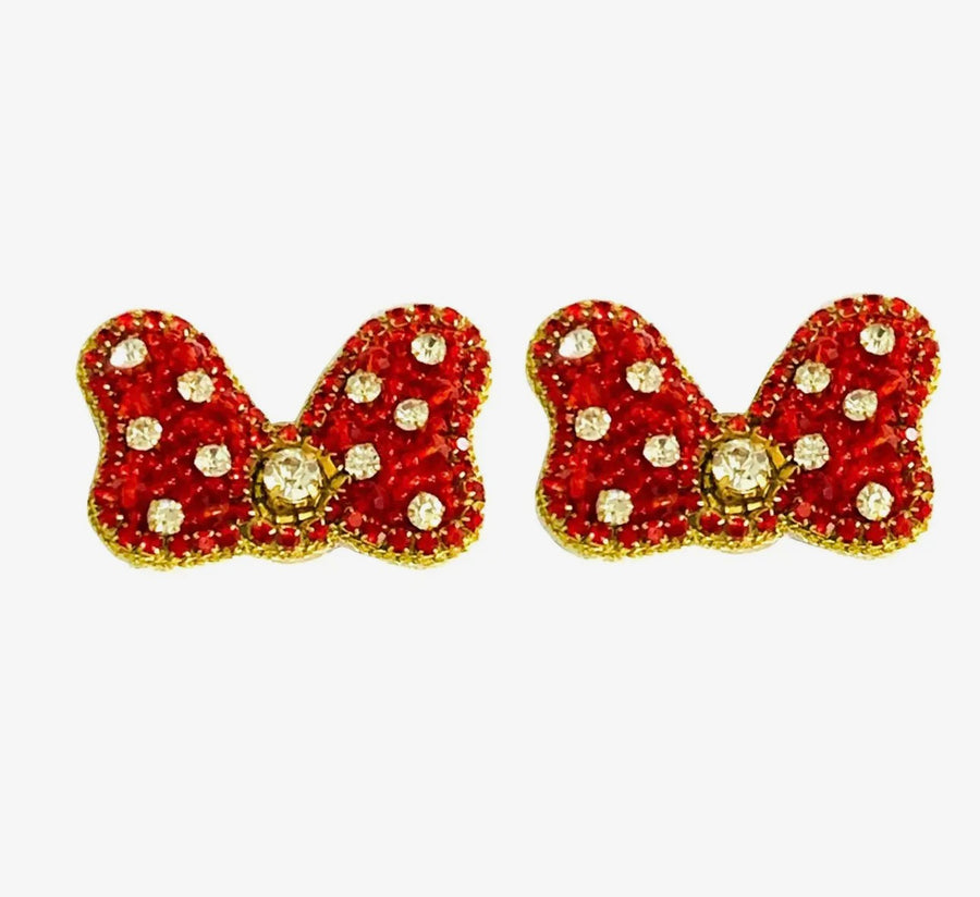 Red Rhinestone Mouse Bow Stud Earrings