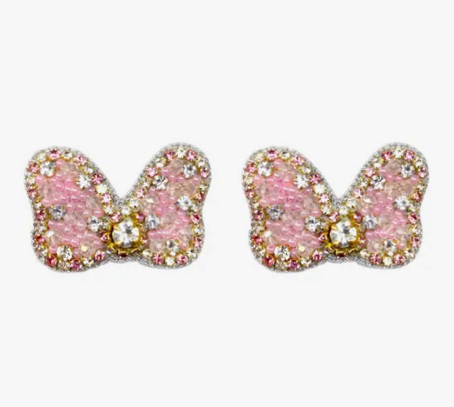 Pink Rhinestone Mouse Bow Stud Earrings