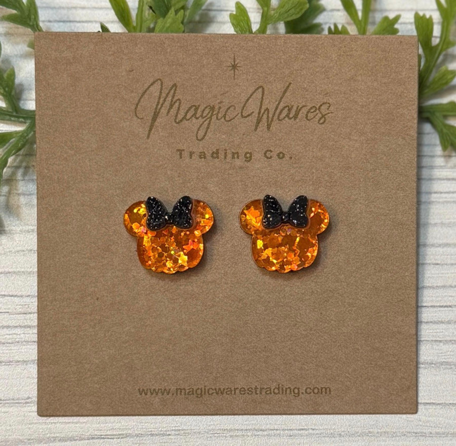Pumpkin Glitter Mouse Stud Earring