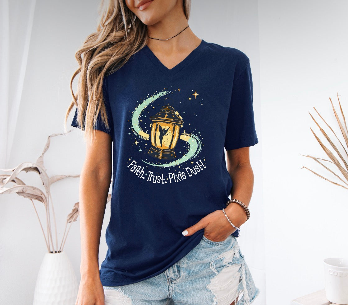 V-Neck Navy Faith, Trust, and Pixie Dust Tee