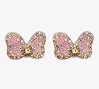 Thumbnail for Pink Rhinestone Mouse Bow Stud Earrings