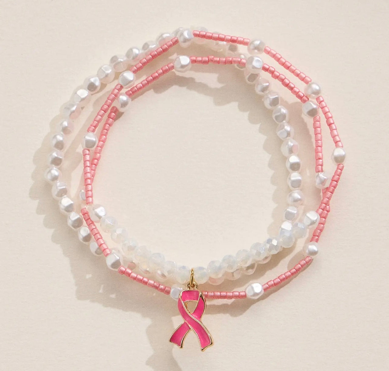 Awareness Pink Ribbon Beaded Bracelet Set (Pre-Order)