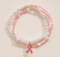 Thumbnail for Awareness Pink Ribbon Beaded Bracelet Set (Pre-Order)