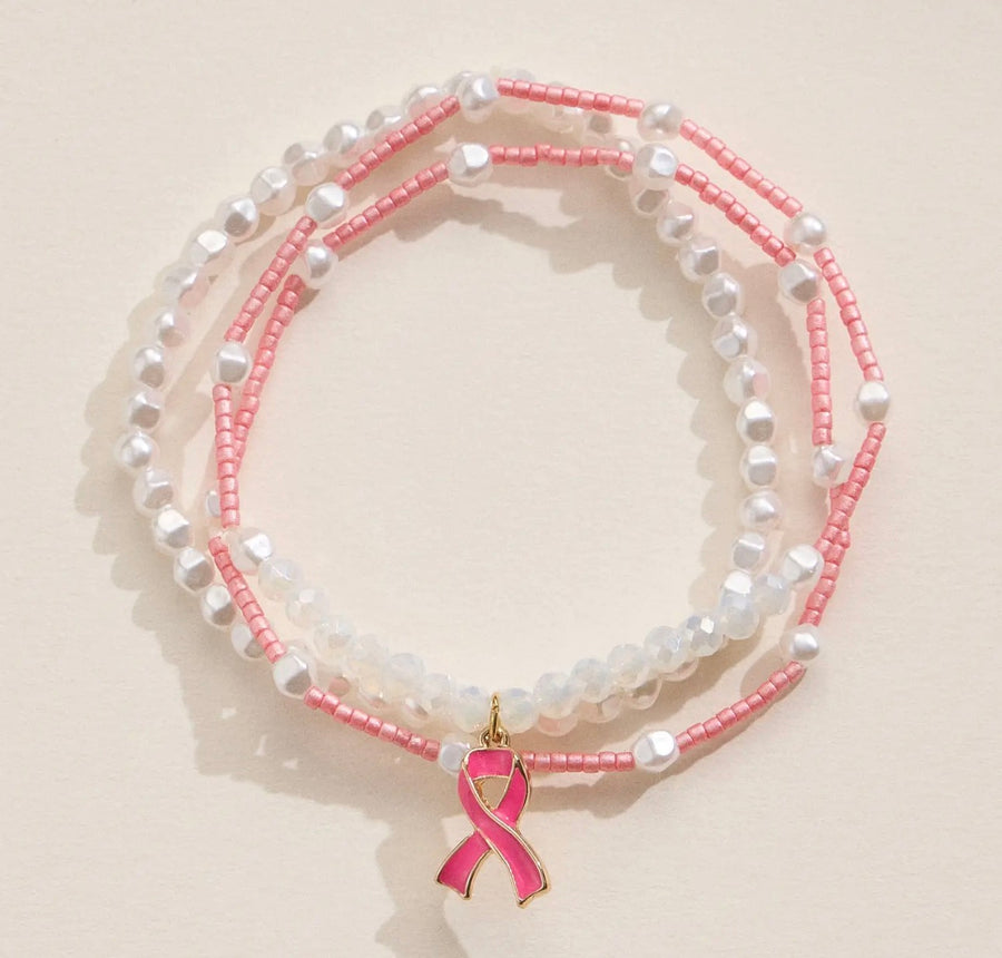 Awareness Pink Ribbon Beaded Bracelet Set (Pre-Order)