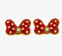 Thumbnail for Red Rhinestone Mouse Bow Stud Earrings