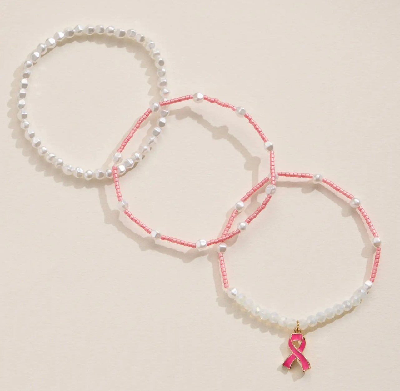 Awareness Pink Ribbon Beaded Bracelet Set (Pre-Order)