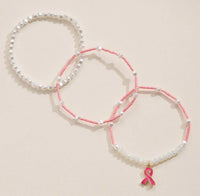 Thumbnail for Awareness Pink Ribbon Beaded Bracelet Set (Pre-Order)