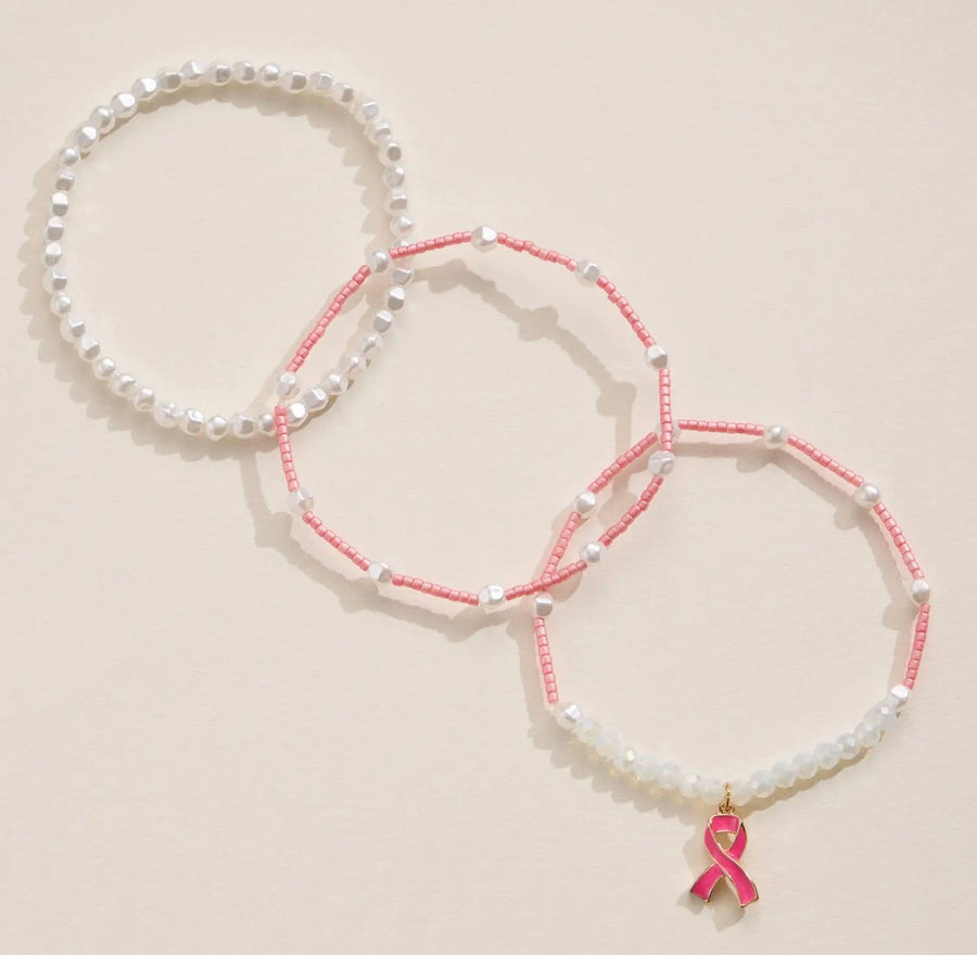 Awareness Pink Ribbon Beaded Bracelet Set (Pre-Order)
