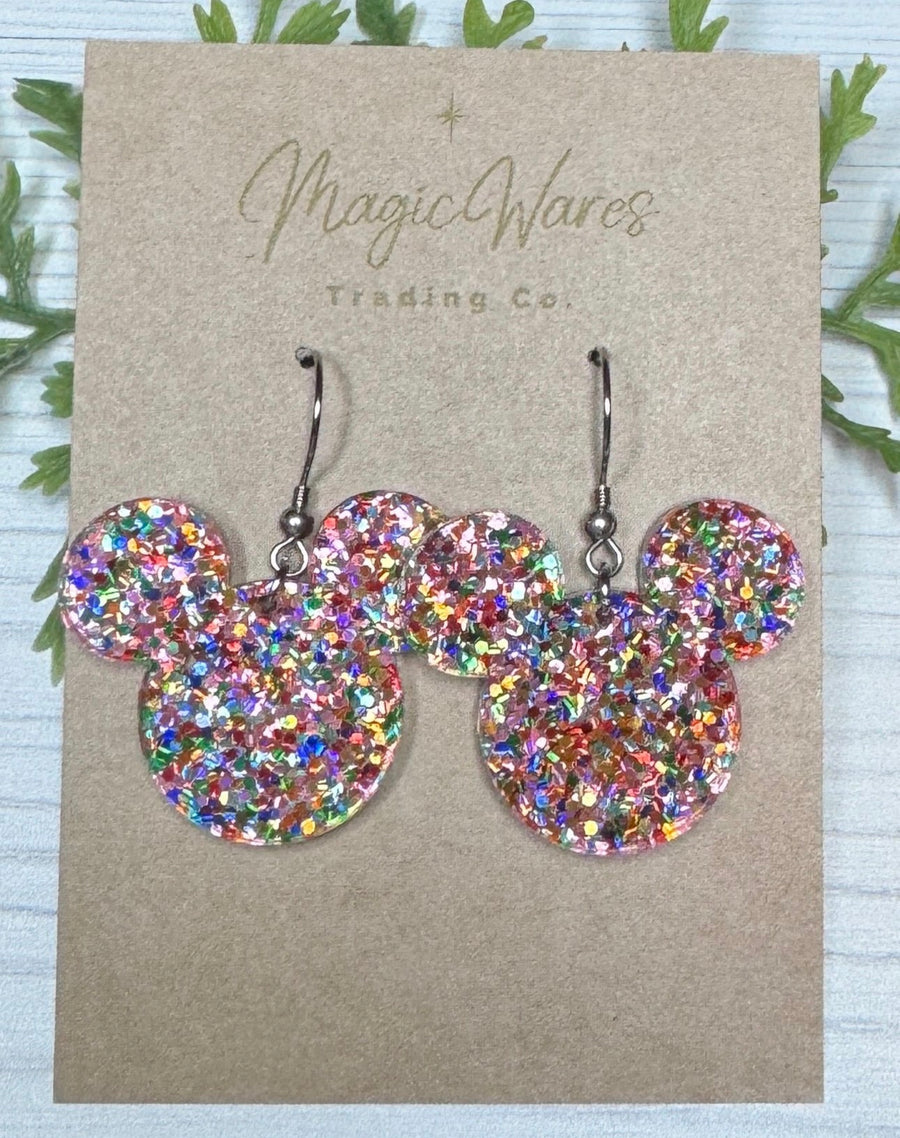 Mouse Head Confetti Glitter Dangle Earrings(Pre-Order)