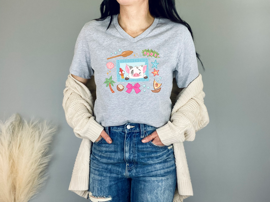V-Neck Athletic Grey Paradise Pals Tee (pre-order)