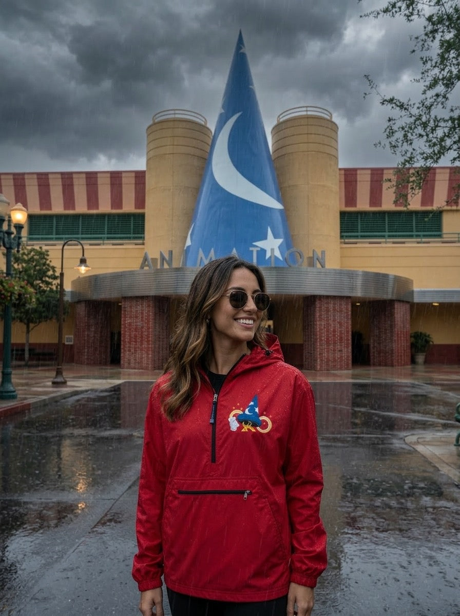 Quarter Zip Red Sorcerer Hat Embroidered Rain Jacket (Pre-Order)