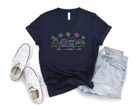 Thumbnail for V-Neck Embroidered Navy What A Wonderful World Tee (PRE-ORDER)