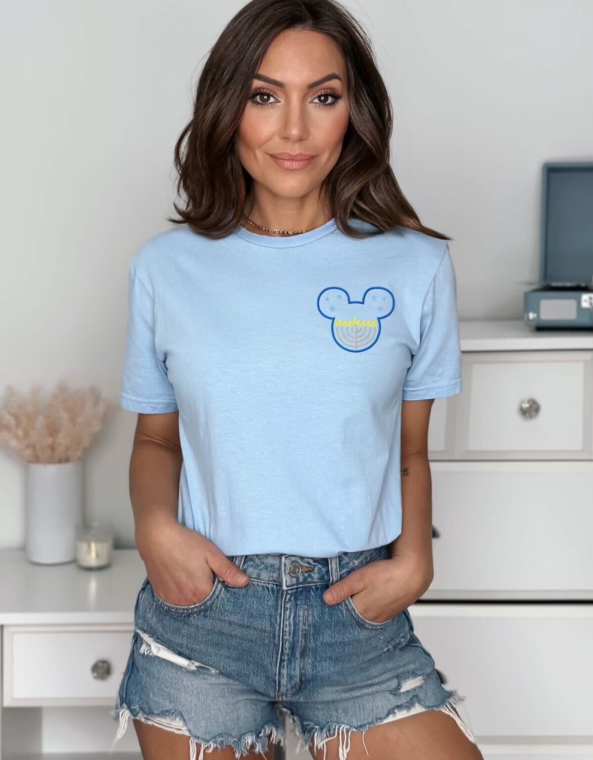 Embroidered Light Blue Hanukkah Tee (Pre-Order)