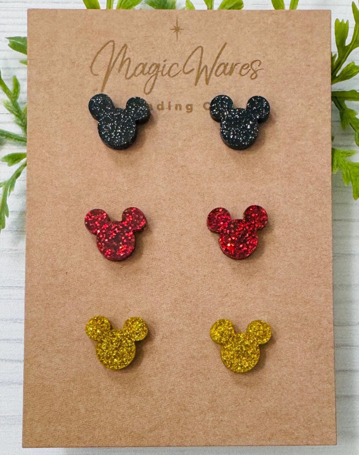 Glitter Mouse Stud Trio Earrings