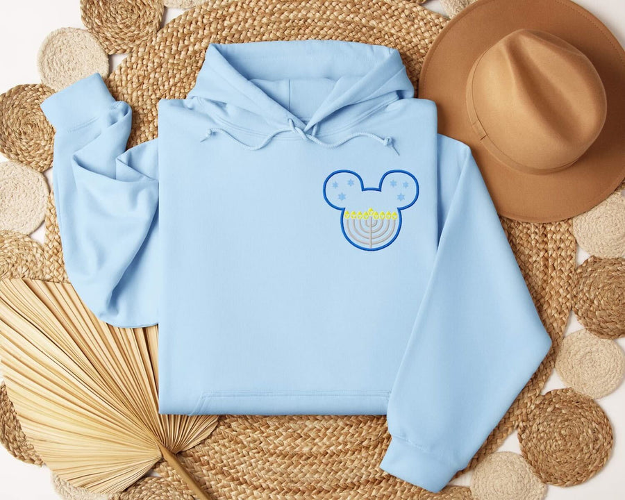 Hoodie - Light Blue Embroidered Hanukkah Hoodie (Pre-Order)