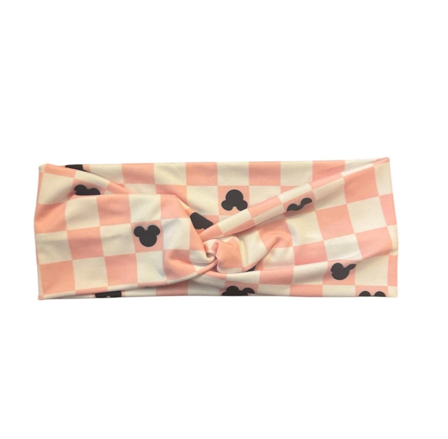 Twist Pink Checkered Mouse Headband (Pre-Order)