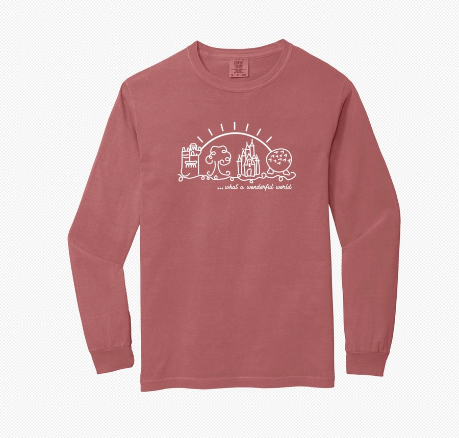 Crimson Long Sleeve- Embroidered What A Wonderful World (Pre-Order)