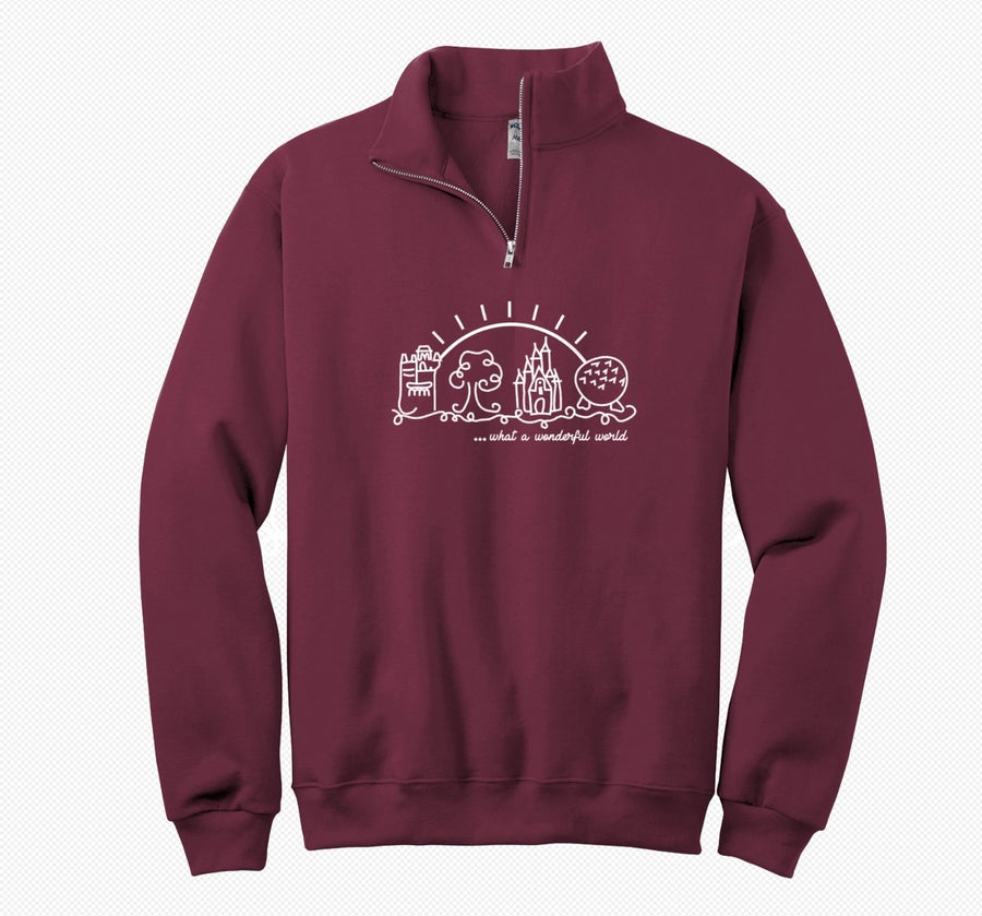 Maroon Quarter Zip What A Wonderful World Embroidered  (Pre-Order)